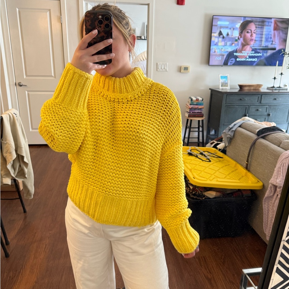 Free People Yellow Cowl Neck Sweater